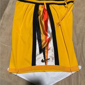 Nike Men’s Yellow Athletic Shorts with Black, Red and White Lightning Panel
